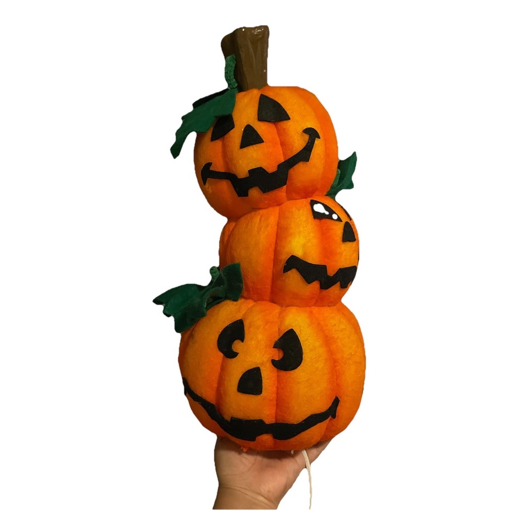Vtg 1997 Trendmasters 3 Pumpkin Heads 19" Light up Felt Blow Mold Halloween Rare
